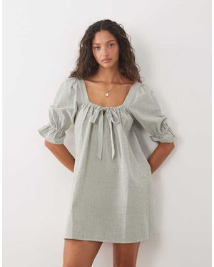 Brave Soul Mini Dress With Puff Sleeves - Grey