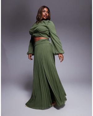 ASOS Asos Design Curve Dropped Waist Pleat Detail Maxi Skirt - Green