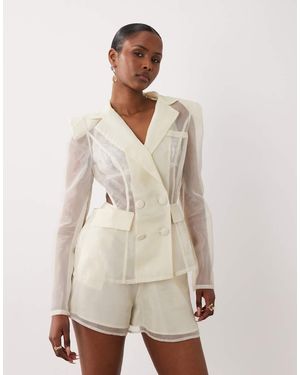 ASOS Sheer Cinched Blazer Top - Natural