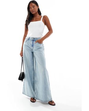 ASOS Asos Design Petite High Waist Wide Leg Jeans - Blue