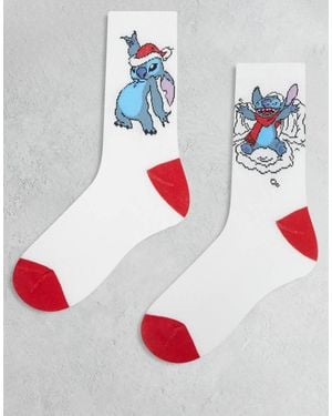 ASOS Pack De 2 Pares De Calcetines Blancos Con Gráfico De Stitch Para Navidad De Disney De