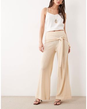 Mango Tie Waist Straight Pants - Natural