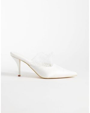 Glamorous Heeled Mules With Lace Detail - White