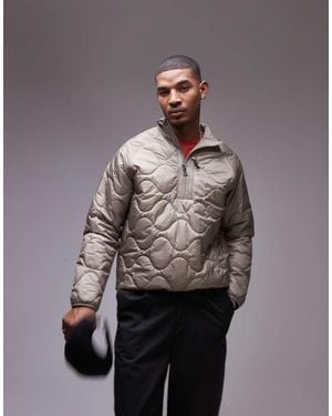 ARKET Runner Quilted Padded Jacket With 1/2 Zip Neck And Front Pocket - Grey