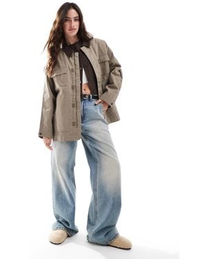 Stradivarius Str Barn Jacket With Corduroy Collar Detail - Blue