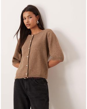 Jdy Pearl Buttons Short Sleeve Cardigan - Brown