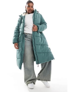Yours Padded Midi Jacket With Borg Linning - Blue