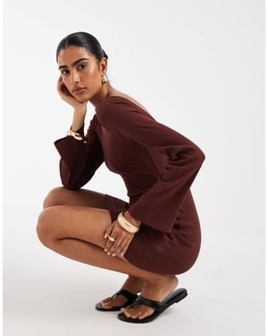 ASOS Cotton Rich Ribbed Scoop Back Mini Dress - Brown