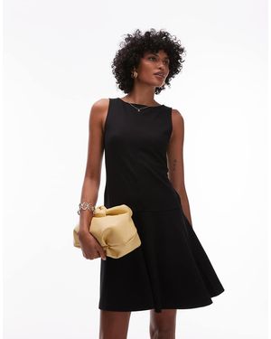 & Other Stories Jersey Boat Neck Mini Dress With Skater Hem - Black