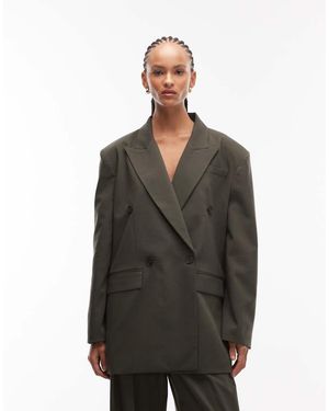 ASOS Power Shoulder Double Breasted Suit Blazer - Black