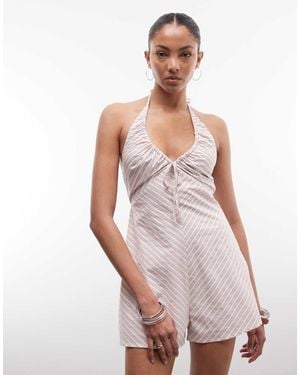 Daisy Street V Neck Tie Front Playsuit - White