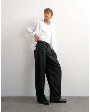 TOPMAN Pantaloni Eleganti Neri A Gamba Bombata Con Cintura - Bianco