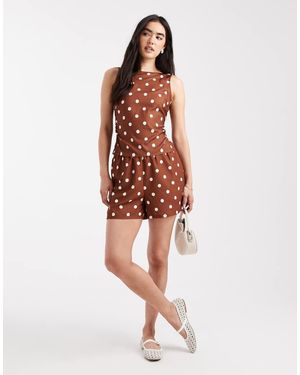 Vero Moda Pantalones Cortos De Pernera Ancha Con Estampado De Lunares De (Parte De Un Conjunto) - Blanco