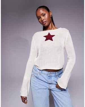 Princess Polly Jersey Con Mangas Acampanadas Y Detalle De Punto Big Star De -Blanco - Gris