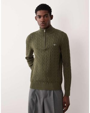 GANT Cotton Cable Knit Half-zip Jumper - Green