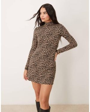 New Look Soft Touch Long Sleeve Mini Dress - Brown