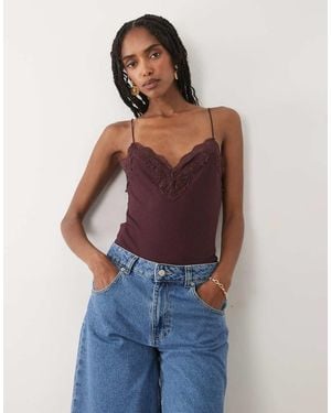 Mango Lace Detail Strappy Bodysuit - Blue