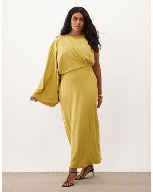 ASOS Asos Design Curve One Shoulder Drape Back Column Maxi Dress - Yellow