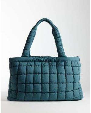 4505 Doorgestikte Geweven Oversized Sporttas Met Trekkoord - Blauw