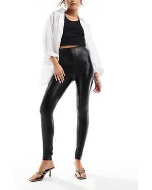 Commando Legging en similicuir avec taille gainante - Noir