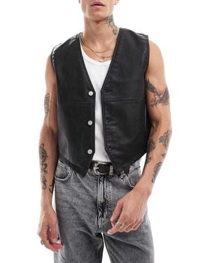 Weekday Alfons Faux Leather Waistcoat Vest - Black