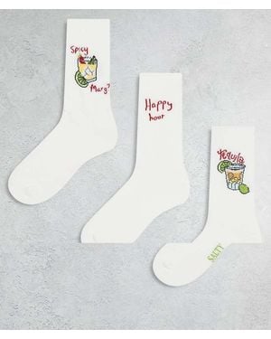 ASOS Pack De 3 Pares De Calcetines Con Bordado De Bebidas De -Blanco - Gris