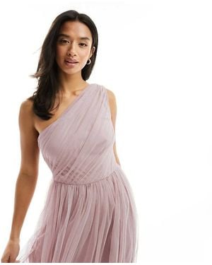 Anaya Petite Bridesmaid Tulle One Shoulder Maxi Dress - Purple
