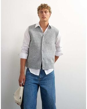 TOPMAN Classic Fit Gebreide Tanktop Met Knoopsluiting - Blauw