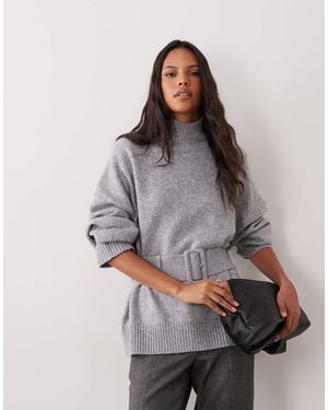 ASOS Strickpullover mit weitem gürtel und stehkragen - Grau