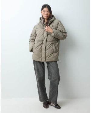 JJXX Mid Length Puffer Jacket With Hood - Gray