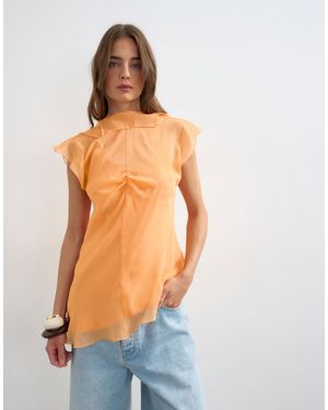 TOPSHOP Sheer Drape Neck Top - Blue