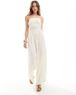 ASOS Tuta Jumpsuit A Fascia Color Crema Arricciata - Bianco