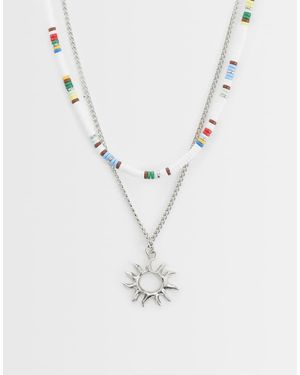 ASOS 2 Pack Beaded And Sun Pendant Necklace - Blue
