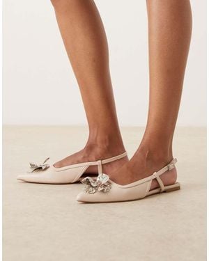 ASOS Bailarinas Blanco Hueso Destalonadas Con Detalle Floral Lore De - Neutro