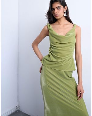 TOPSHOP Co-Ord Twist Shoulder Velvet Cami - Green