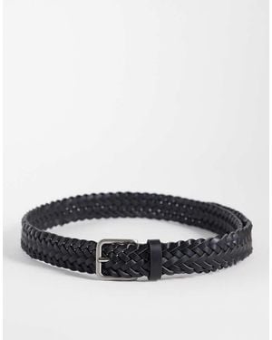 ASOS Faux Leather Woven Belt With Brushed Silver Buckle - Grey