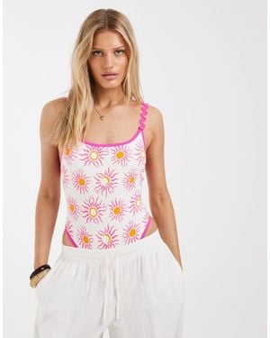 River Island Sun Print Swimsuit - White