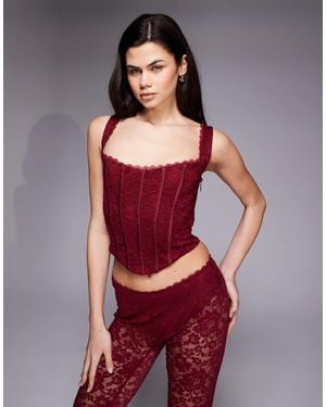 Oh Polly Lace Square Neck Corset Top - Red