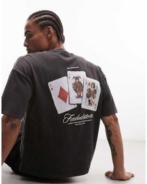 Faded Store Logo T-shirt With Wild Card Back Print - Grey
