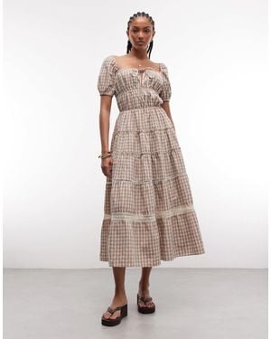 Daisy Street – gestuftes midikleid im milchmädchen-stil - Natur