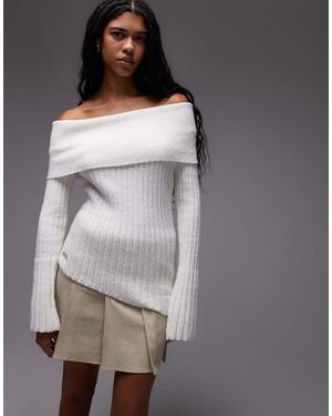 House Of Sunny Off The Shoulder Chunky Rib Top - Grey