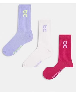 On Shoes 3 Pack Logo High Socks - Pink