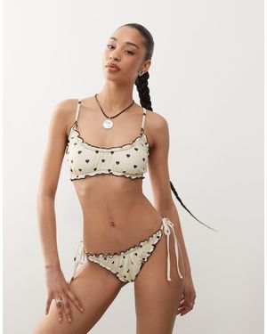Reclaimed Vintage Bralette Bikini Top With Frills - Natural
