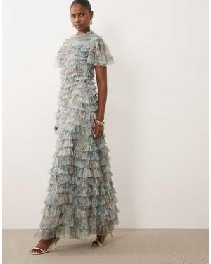 Beauut Ruffle Tiered Flutter Sleeve Volume Maxi Dress - White