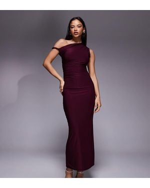 Kaiia Exclusive Double Laye Slinky Twist Off The Shoulder Bodycon Maxi Dress - Purple