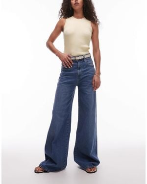 Mango Elise Longline Wide Leg Jeans - Blue
