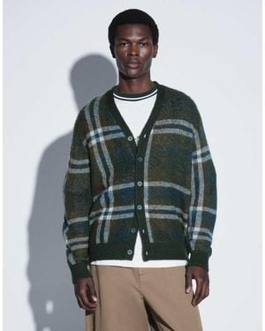 ASOS Oversized Knitted Brushed Plaid Cardigan - Green