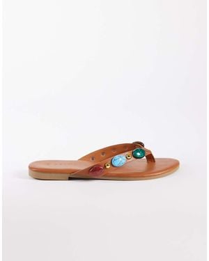 SEQWL Embellished Flip Flops - Brown