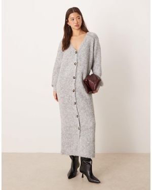 Y.A.S Button Front Oversized Knitted Maxi Dress - Natural