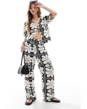 4th & Reckless Strandbroek Van Linnenmix Met Gestrikte Taille - Wit